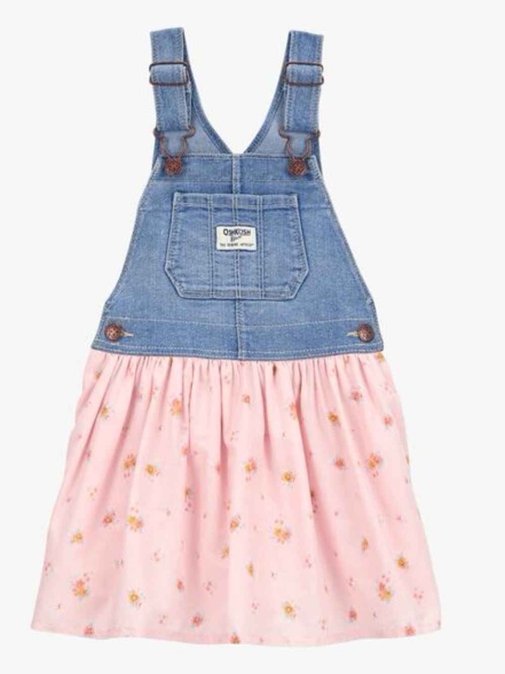OshKosh B'gosh | Denim Floral Print Jumper Overalls Dress Pink Size 3T